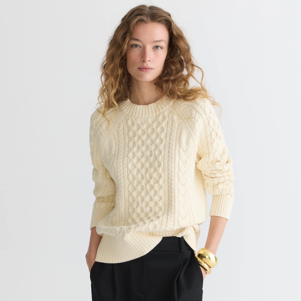 J. Crew Camel Cable Knit Crewneck Sweater